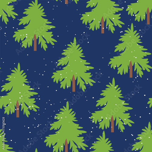 Winter seamless pattern with Christmas tree and snowflakes on color background. Vector illustration for fabric, textile wallpaper, posters, gift wrapping paper. Merry Christmas and New year Vector.