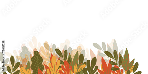 Floral frame with colorful exotic branches on white background. Ornate border with tropic leaves. Vector stock illustration for wallpaper, posters, card. Doodle style. Copy space.