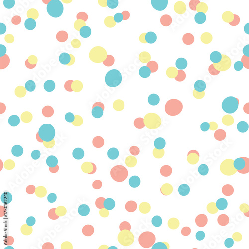 Сolor background, colorful vector texture with circles. Splash effect banner. Dotted abstract illustration with blurred drops of rain. Seamless pattern for fabric, textile.
