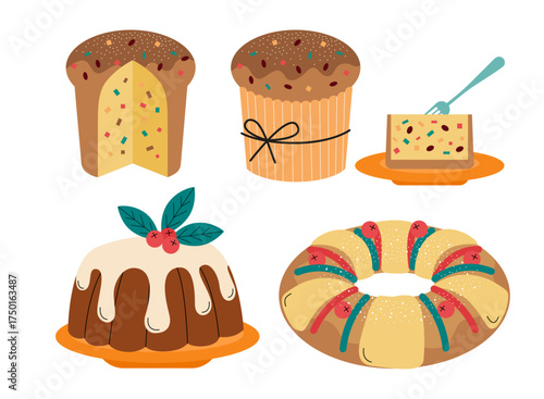 Christmas fruit cake vector, panettone, king's cake