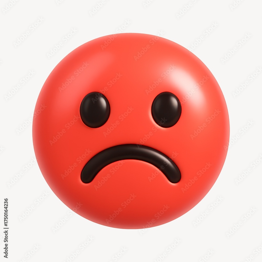 Fototapeta premium Red sad emoji face illustration.