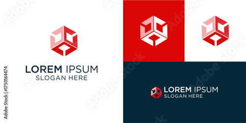 Modern cube logo design for innovative tech company branding, geometric shape with red accents promises stability and forward thinking, ideal for startups and creative agencies