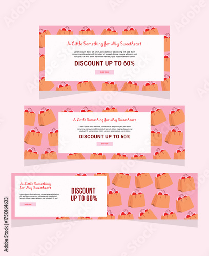 Valentine's Day Sale Banners Set, Horizontal Web Banners