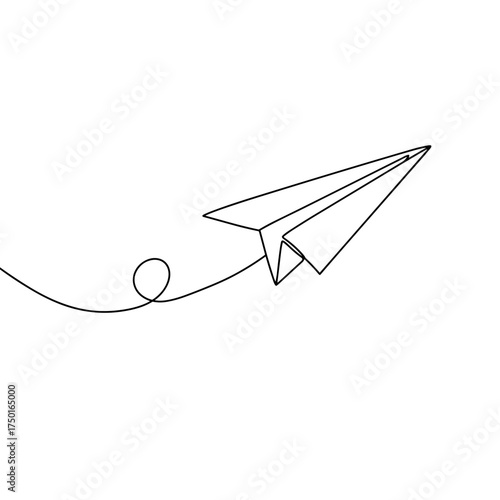 Paper airplane in one line style for travel or communication themes