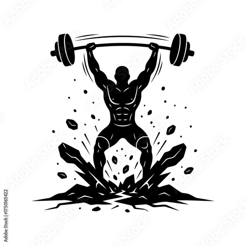 Weightlifting vector art of silhouette of bodybuilder lifting barbell with splash