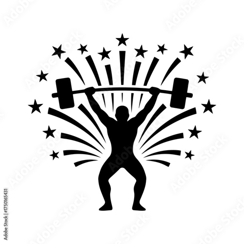 Weightlifting vector art of weightlifter raises barbell with stars