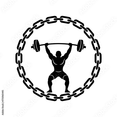 Weightlifting vector art of weightlifter raises barbell with chain