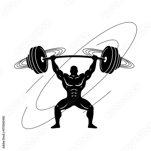 Weightlifting vector art of weightlifter silhouette lifting heavy barbell