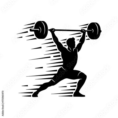Weightlifting vector art of weightlifter lifting barbell with motion effect