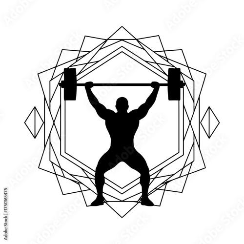 Weightlifting vector art of weightlifter lifting barbell with geometric shapes