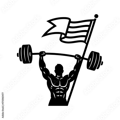 Weightlifting vector art of weightlifter silhouette with american flag