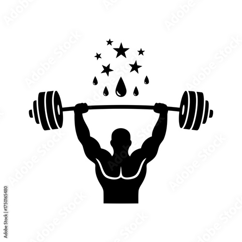 Weightlifting vector art of weightlifter silhouette with stars and sweat