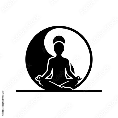 Yoga vector art of woman meditating in yin yang in silhouette