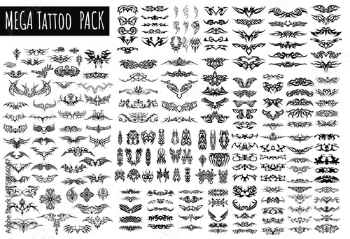 Mega Tattoo Pack: A comprehensive collection of intricate tattoo designs, featuring a diverse range of patterns, ornaments, and artistic elements.