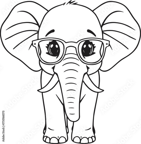 Minimalist Line Art of a Smart Elephant with Glasses