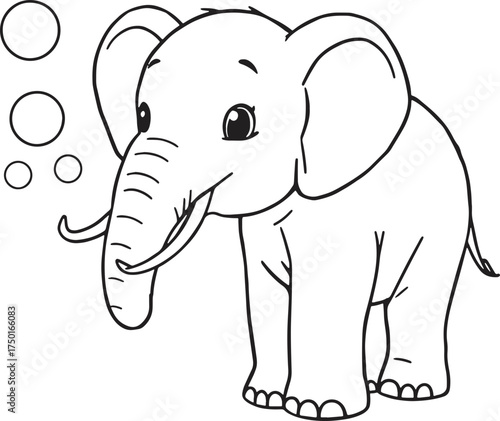 Cute cartoon elephant line art with thought bubbles