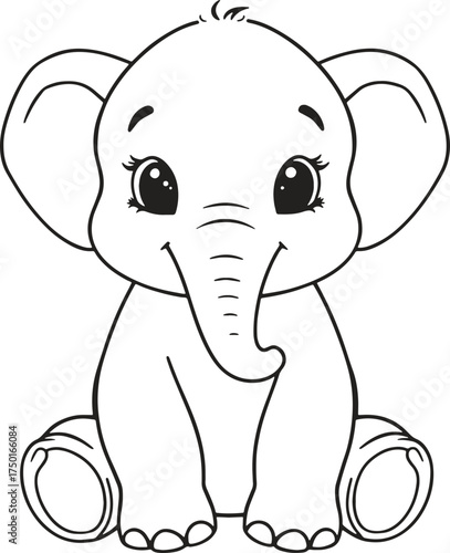Cute Baby Elephant Line Art Illustration