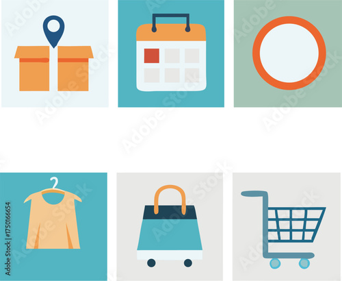 E-commerce and Shopping Metaphorical Icons Presenting Business Solutions with Simple Style