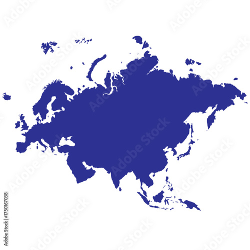 Map of Eurasia, sign silhouette. World Map Globe. Vector Illustration isolated on white background. Europe and Asia continent.