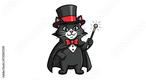 Magician Cat in Top Hat with Magic Wand
