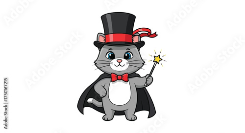 Magician Cat in Top Hat with Magic Wand