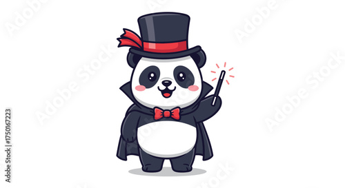 Cute Panda Character in Top Hat and Bow Tie Waving Hand