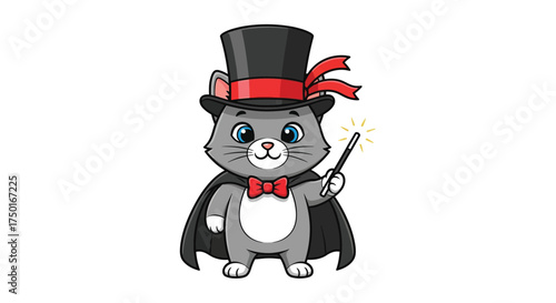 Magician Cat in Top Hat with Magic Wand