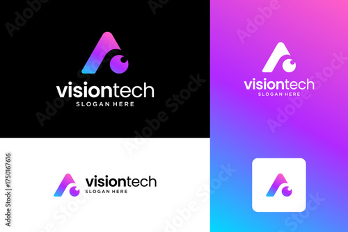 Abstract letter A and eyeball logo design template.