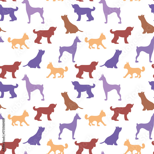 Vector seamless repeating childish pattern with cute dogs, cats in Scandinavian style. Animals background with dog, cat, pets, puppy for invitation, poster, card, flyer, textile, fabric.