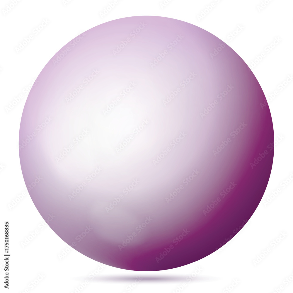 Fototapeta premium Glass violet ball or precious pearl. Glossy realistic ball, 3D sphere. Abstract vector illustration highlighted on a white background. Big metal bubble with shadow.