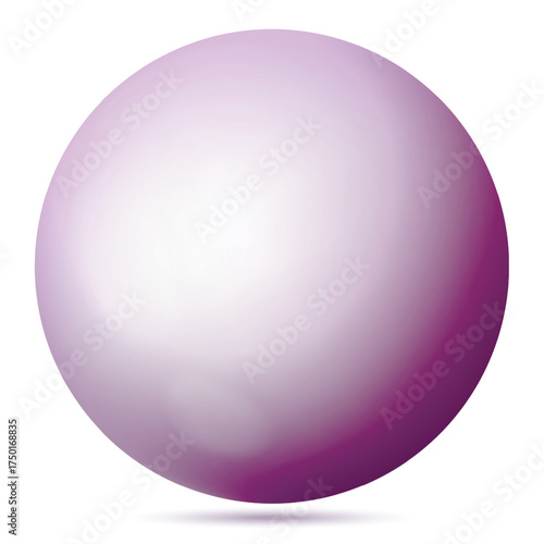 Glass violet ball or precious pearl. Glossy realistic ball, 3D sphere. Abstract vector illustration highlighted on a white background. Big metal bubble with shadow.