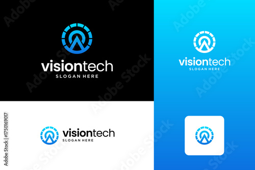 Abstract letter A and eyeball logo design template.