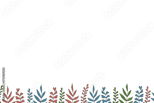 Floral frame with colorful exotic branches on white background. Ornate border with tropic leaves. Vector stock illustration for wallpaper, posters, card. Doodle style. Copy space.