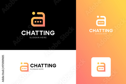 Abstract letter A and bubble chat logo design template.