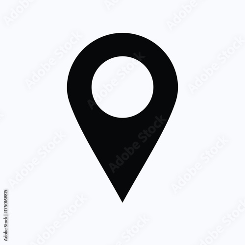 Simple black map marker icon against a white background silhouette