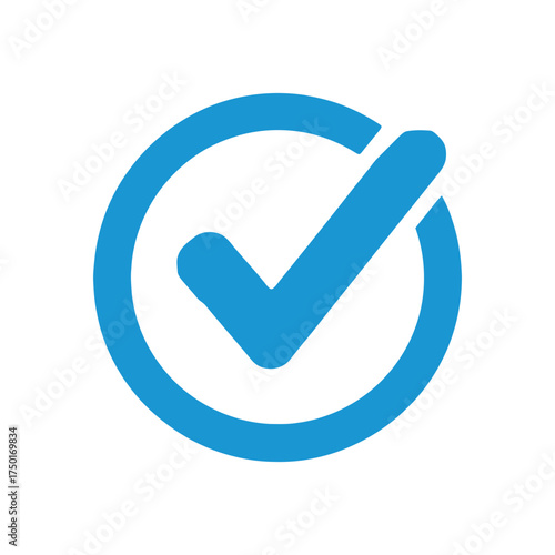 A simple blue check mark icon within a circular shape design