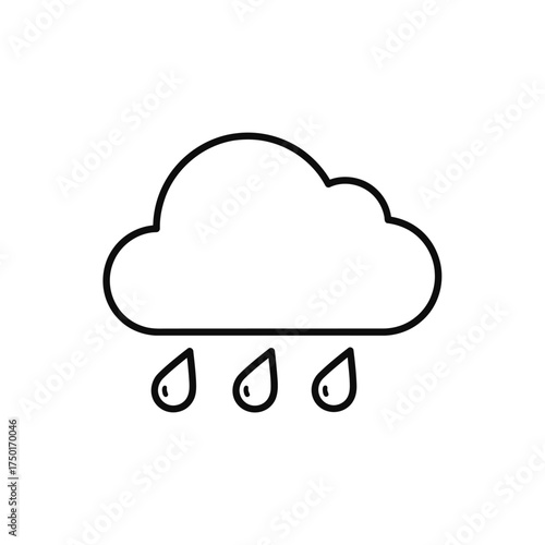 Simple black and white line drawing of a cloud with raindrops falling