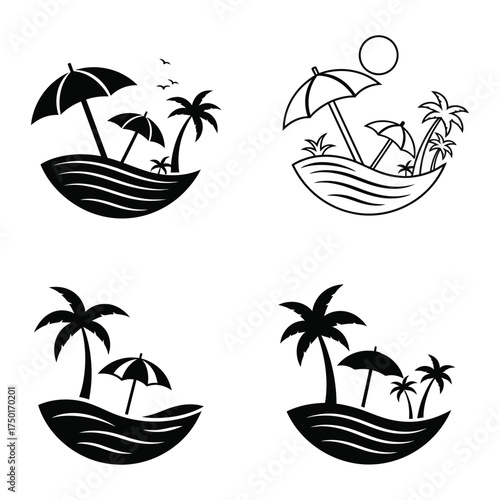 Tropical beach scenes with palm trees waves and sun a stunning silhouette