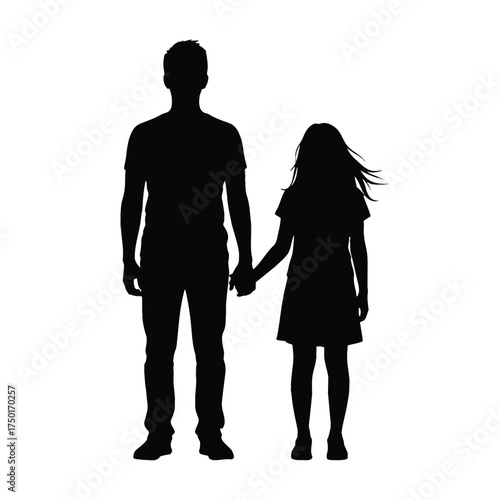 A couple holding hands a beautiful illustration in black silhouette