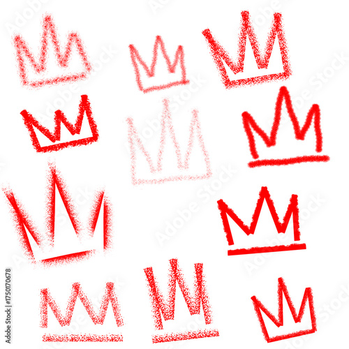 Collection of red crown illustrations, various sizes and styles, scattered on a white background.