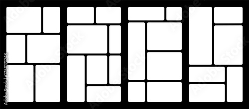 Set of photo collage templates. Modern and abstract layouts for image galleries.Bento box grid. Vector templates with geometric line pattern for mixed media design.
