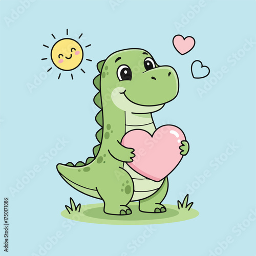 A cartoon dinosaurs send love illustration greeting card