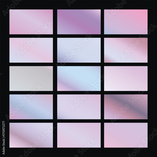 Mobile screen lock display collection of colorful backgrounds in trendy neon colors. Modern screen vector design for mobile app. Soft color abstract pastel holographic gradients. Swatches for design.