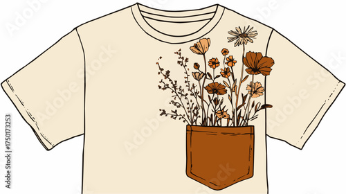 T-shirt with integrated flower for sustainable fashion and eco-conscious branding.