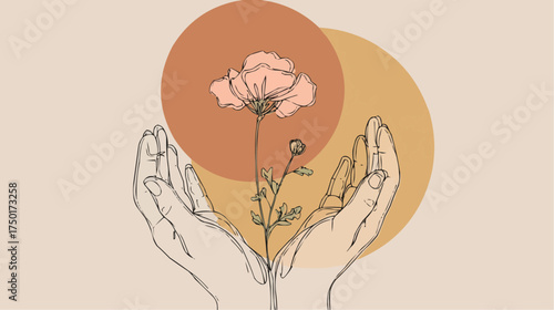 Cupped hands forming sprouting plant, suitable for wellness concepts and life balance.