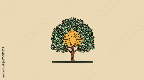 Tree with sun-shaped crown for eco-friendly energy concepts and sustainable branding