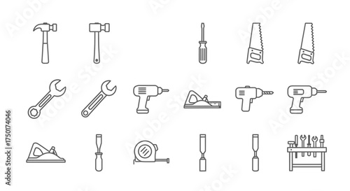 Flat design vector illustration of woodworking tools set