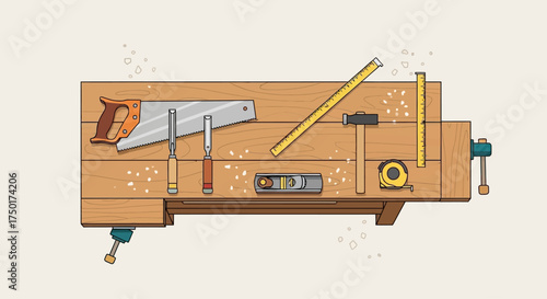 Flat design vector illustration of woodworking tools set