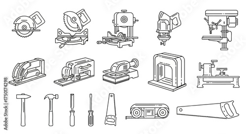 Flat design vector illustration of woodworking tools set