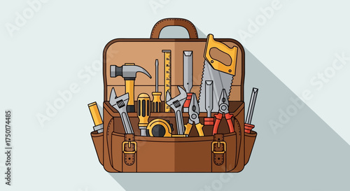 Flat design vector illustration of woodworking tools set